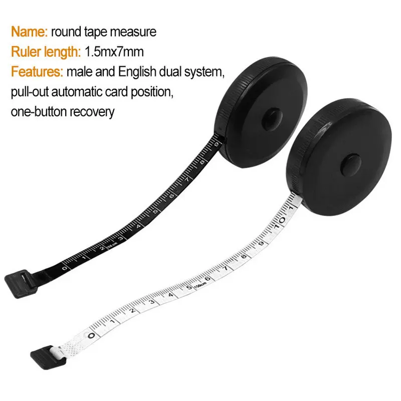1pcs Black Double Sided Soft Tape Measure Retractable Measuring for Body Fabric Sewing Tailor Cloth Knitting Craft Weight Loss