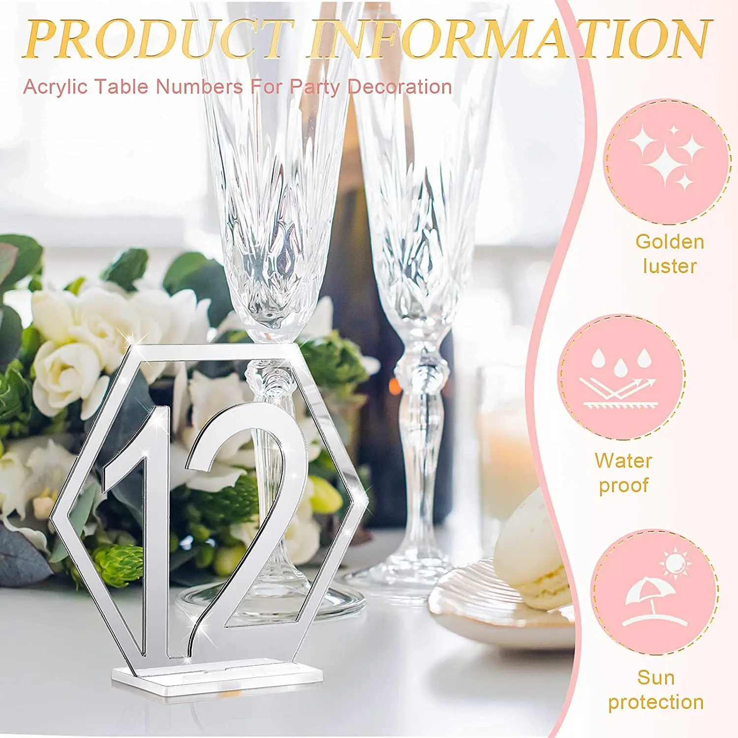 1-40 Table Number Signs for Wedding Party Decor,silver or Gold Acrylic Number Wedding Engagement Seat Numbers Sign with Base