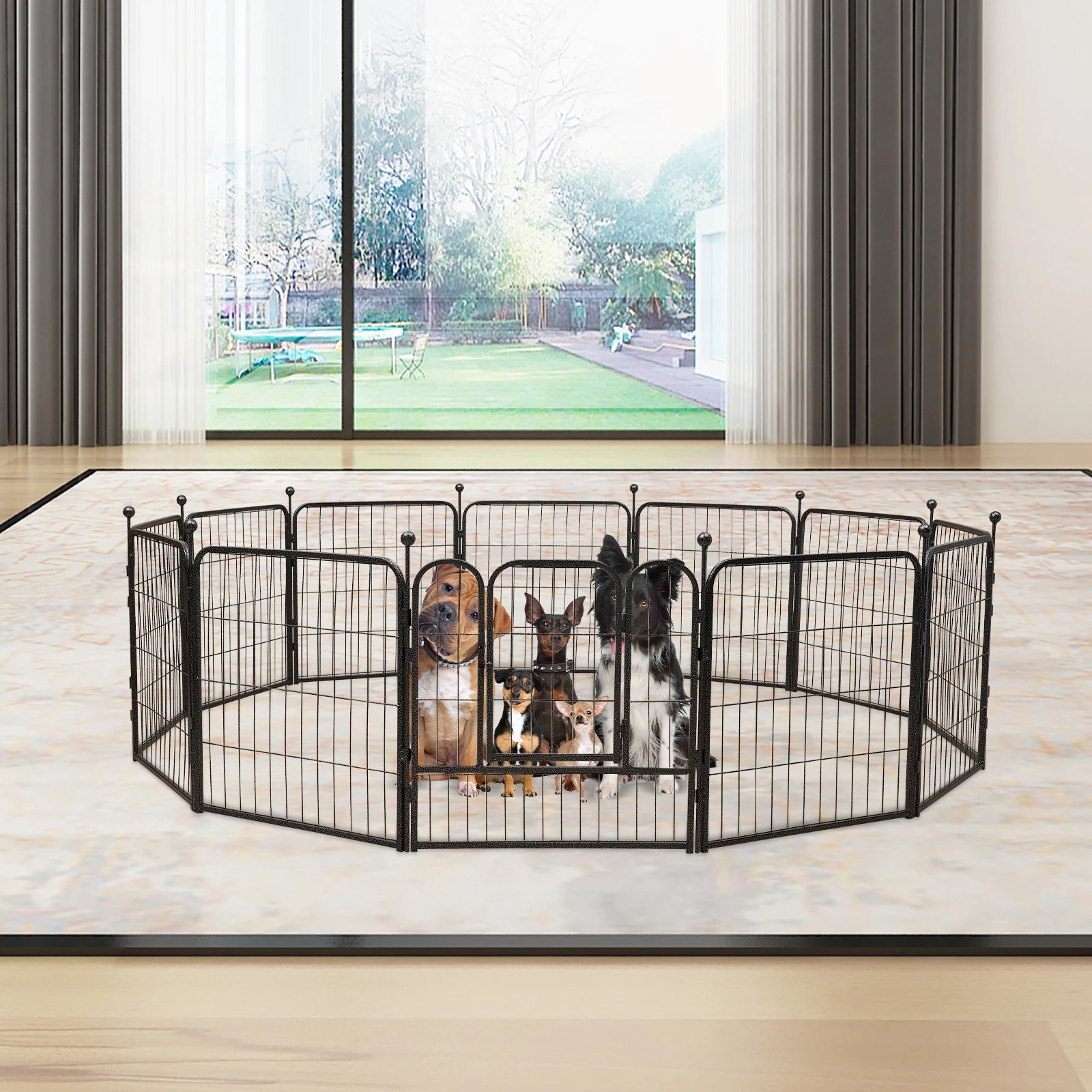 Foldable Dog Playpen with Lockable Door, 12 Panels, Easy Assembly for Indoor and Outdoor Pet Play