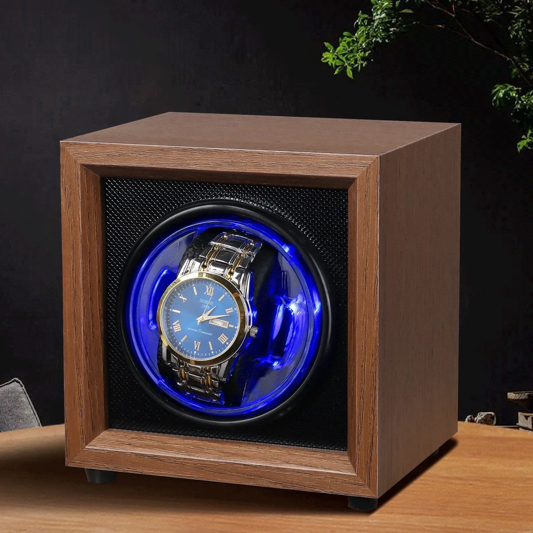 WatchWinderforAutomaticWatchesWalnutLEDWatchWinderwithQuiet