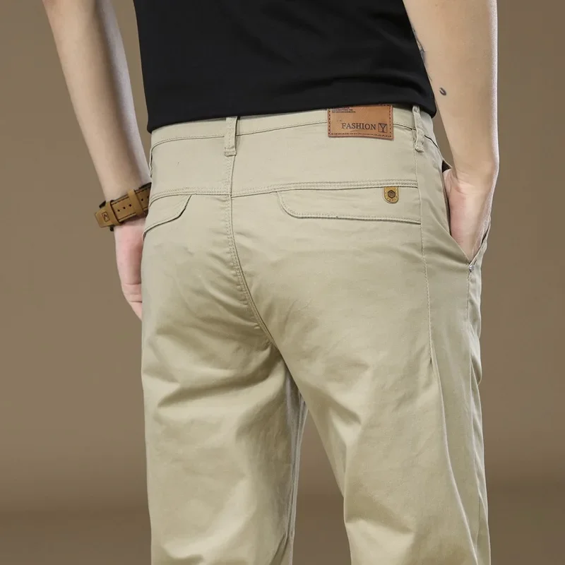 Männer Casual Hosen 97 % Baumwolle Einfarbig Arbeit Tragen Elastizität Atmungsaktive Gerade Koreanische Hosen Männliche Marke Kleidung