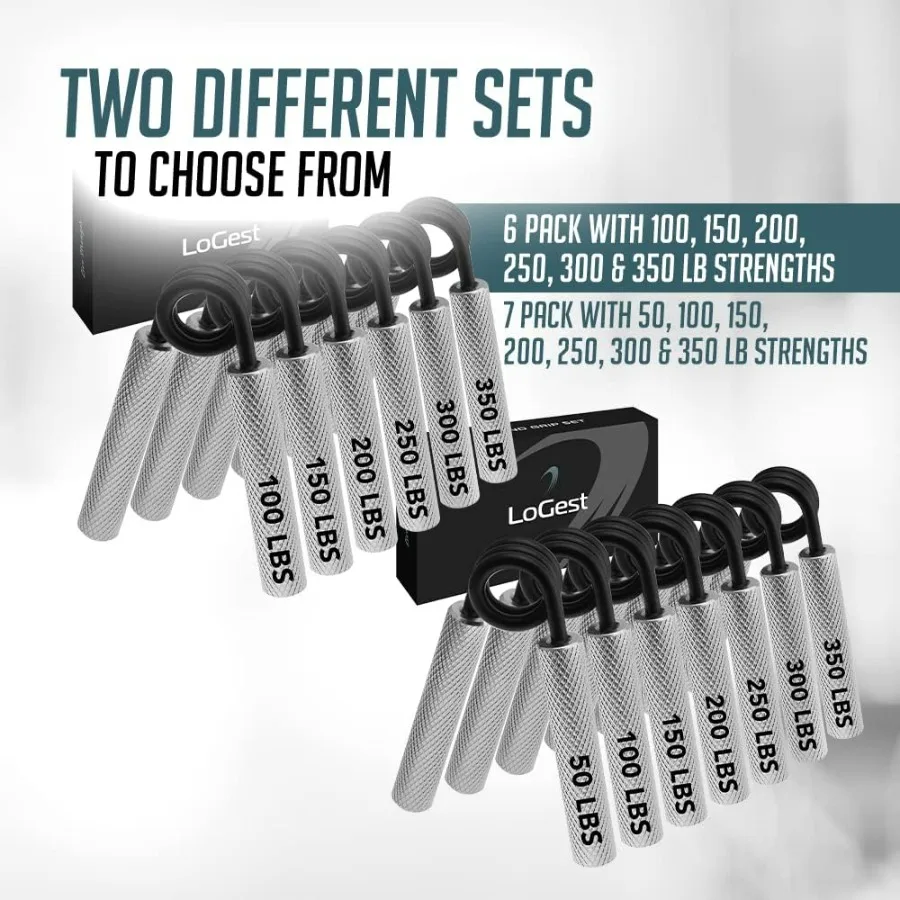 Metal Hand Grip Set, 100LB-350LB 6 Pack 50LB-350LB 7 Pack No Slip Heavy-Duty Grip Strengthener with Gift Box, Great Wrist & Fore