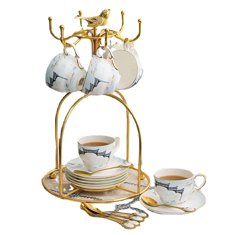 

New Chinese Style Afternoon Tea Set Set Chinese Style High-End Exquisite Household British Bone China Coffee Cup and Saucer