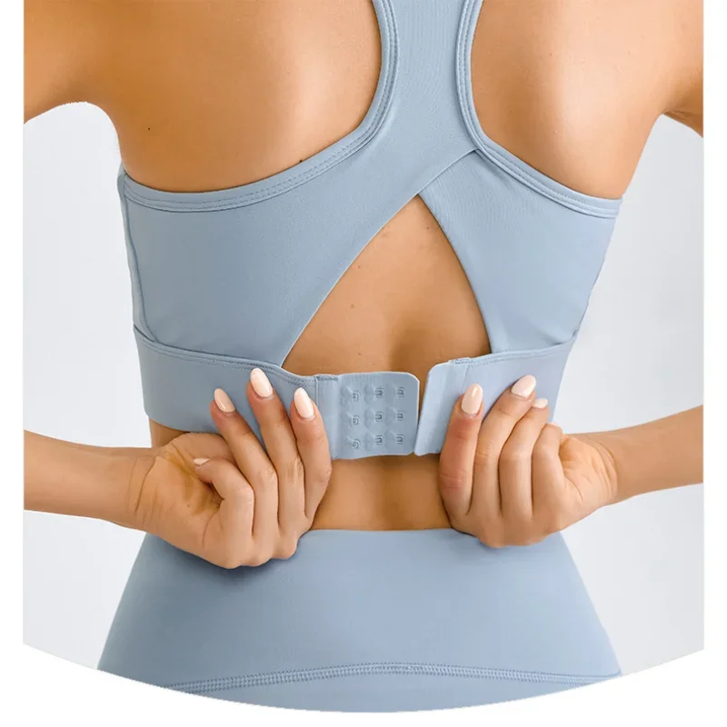 Solid Color Women Sports Bras Gathered Without Steel Ring Running Vest Fitness Front Zipper Sexy Shockproof Underwear