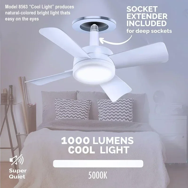 30W Ceiling Fan Led Light E27 Socket Fan With Smart Remote Control 1000Lm 5000K Bulb Fan Lamp For Bedroom Living Room 4