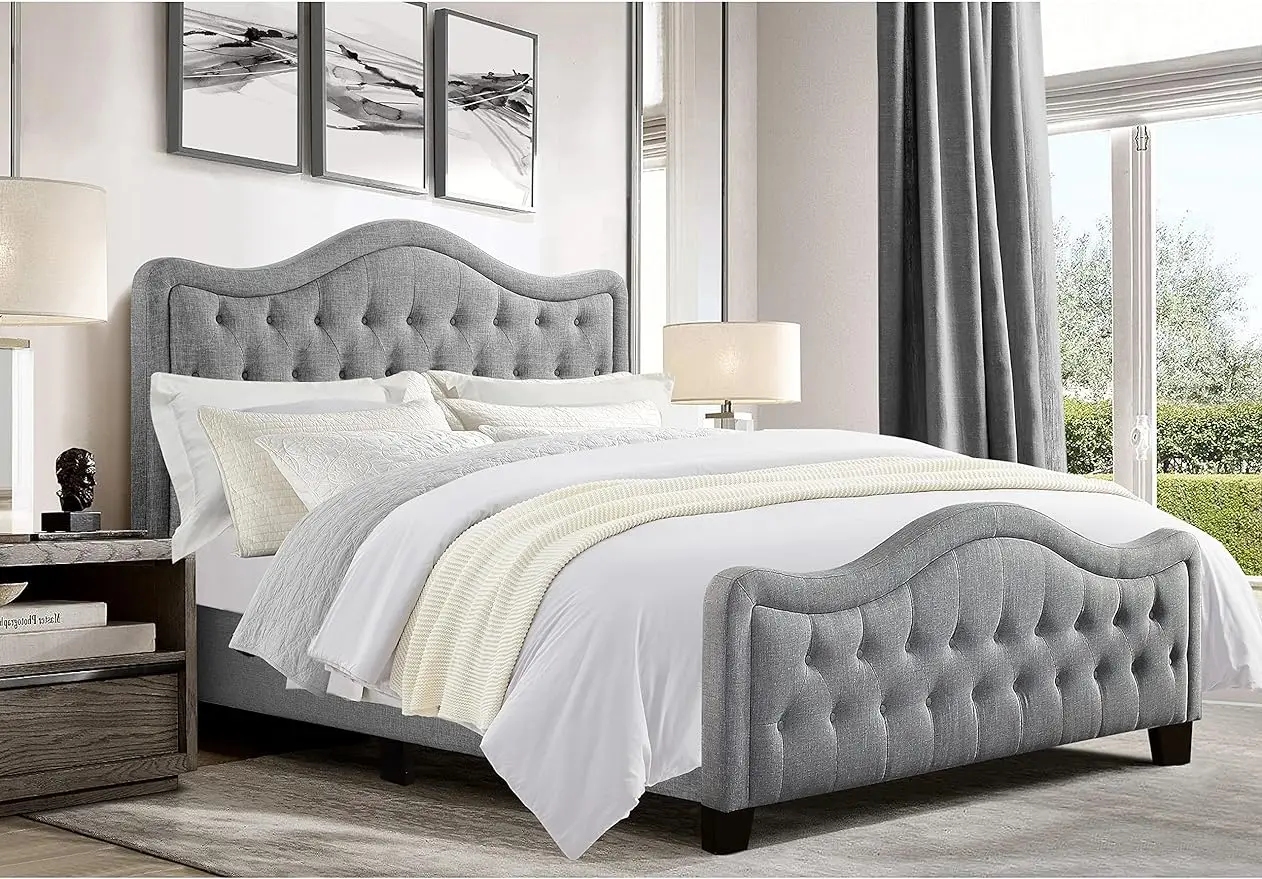 

Rosevera Harriman Upholstered Polyester Tufted Button Adjustable Height Headboard, King, Gray