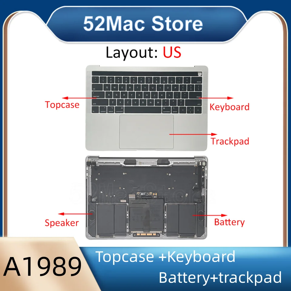 Macbook pro retina a1989 661  13159-2018用のトップシェル,キーボード,バッテリー,グレーのトラックパッドアクセサリ,米国製のキーボードアクセサリ