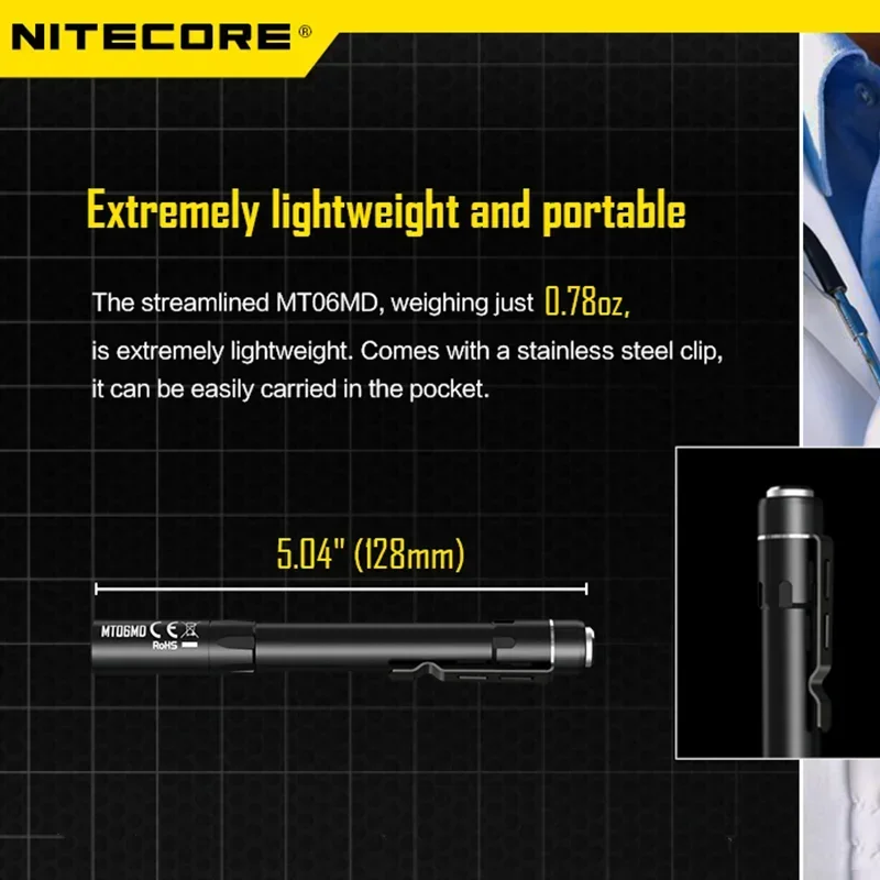 Original NITECORE MT06MD Professional Medical Flashlight 180 Lumens Waterproof Portable Powered By 2 AAA batteries