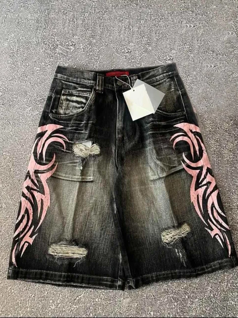パンツ y2k wide black denim half pants grunge Y2k Baggy Jeans for Men,Hip Hop Grunge Cargo Pants Wide Leg