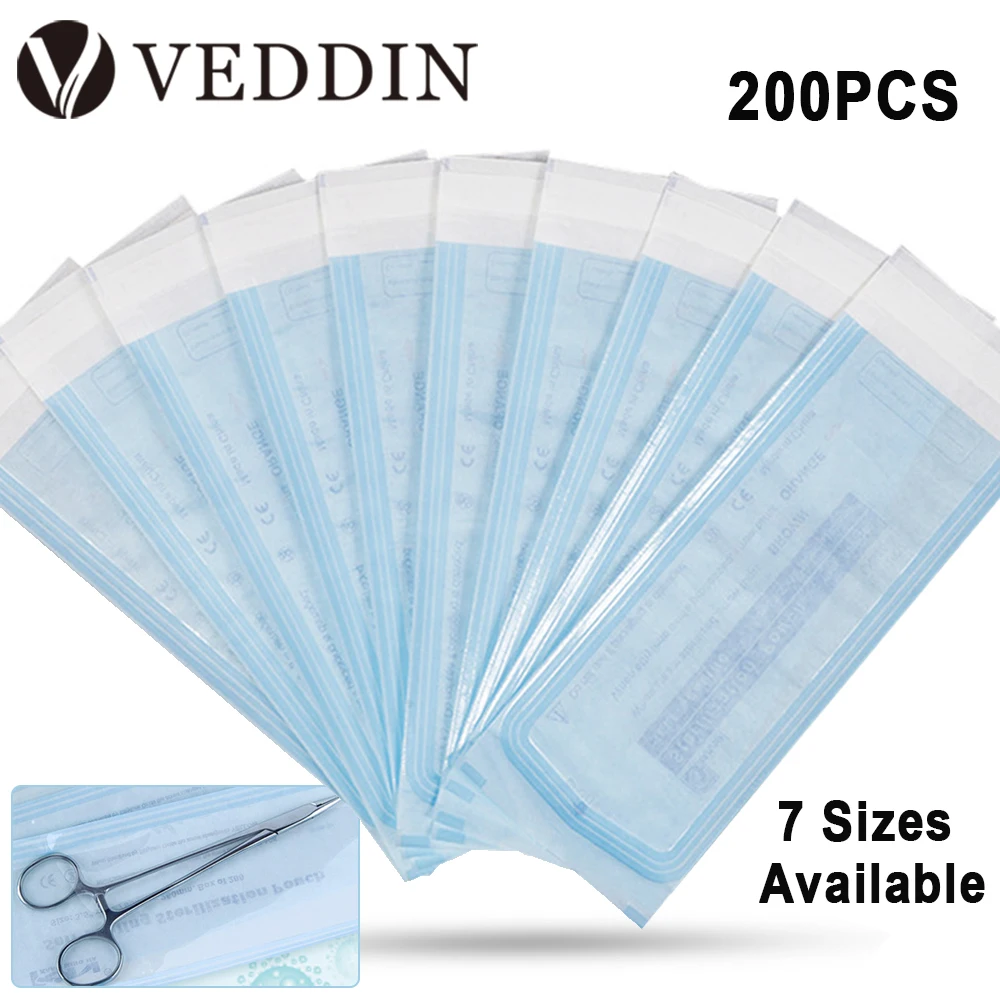 200Pcs Self-sealing Sterilization Pouches Bags 7 Sizes Medical-grade Bag Disposable Makeup Piercing Tattoo Accessories Supplies 50 pcs packing zip kraft paper window bag stand up gift dried food fruit tea packaging pouches zipper self sealing bags