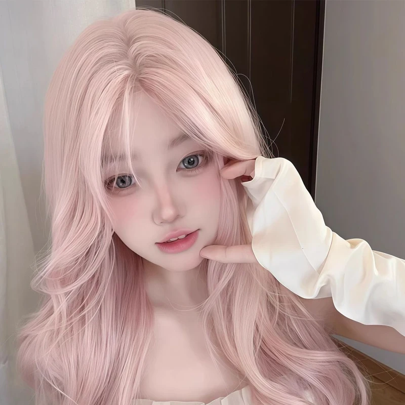 Lupu Synthetic Women Pink Wigs Cosplay Wig Long Pink Hair with Hair Bangs for Women's Halloween Costumes Christmas Party Use