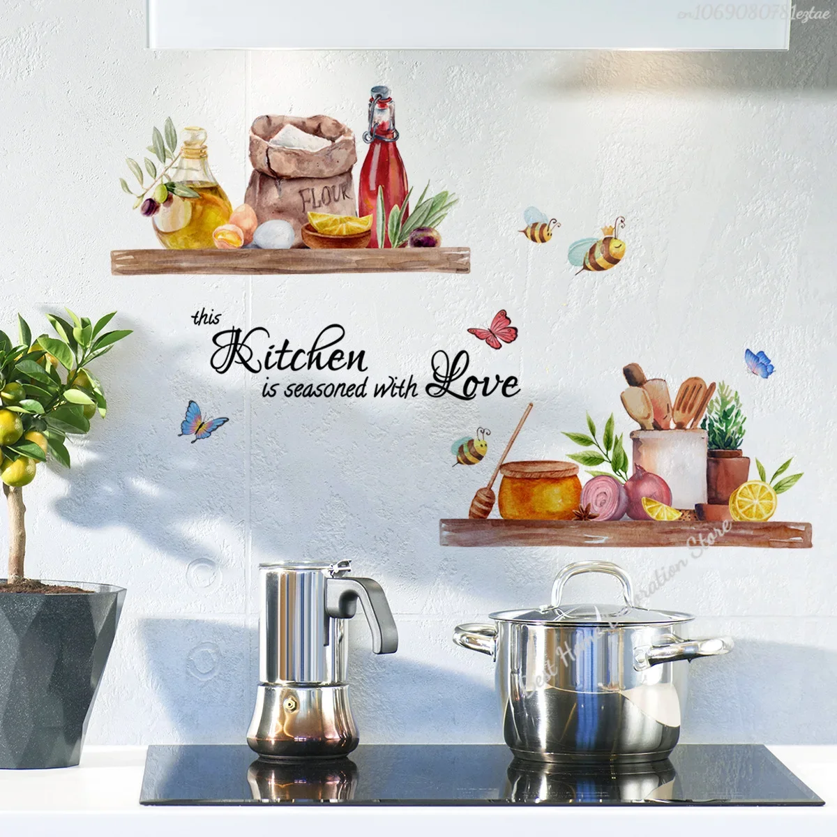 Bees Butterflies Kitchen Wall Sticker Home Room Decoration Poster Bedroom Adhesive Wallpaper Wall Furniture House Interior Decor