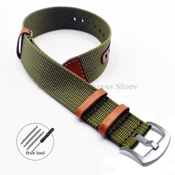 Premium Canvas & Leather Watch Strap - 20mm/22mm Adjustable Bracelet - 22mm (Green - Round Buckle)