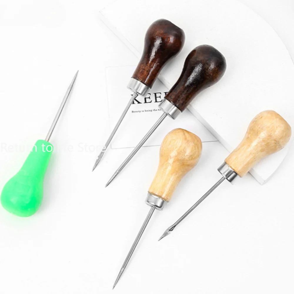 Awl Pricker Hole Maker Cone Punch Sewing Leather Craft Shoemaking Tool 1pc Wooden Handle Drilling Hook Stabber Leather Hole Puncher Leather Punching Awl Leather Hole Punch Leather Punch Tool