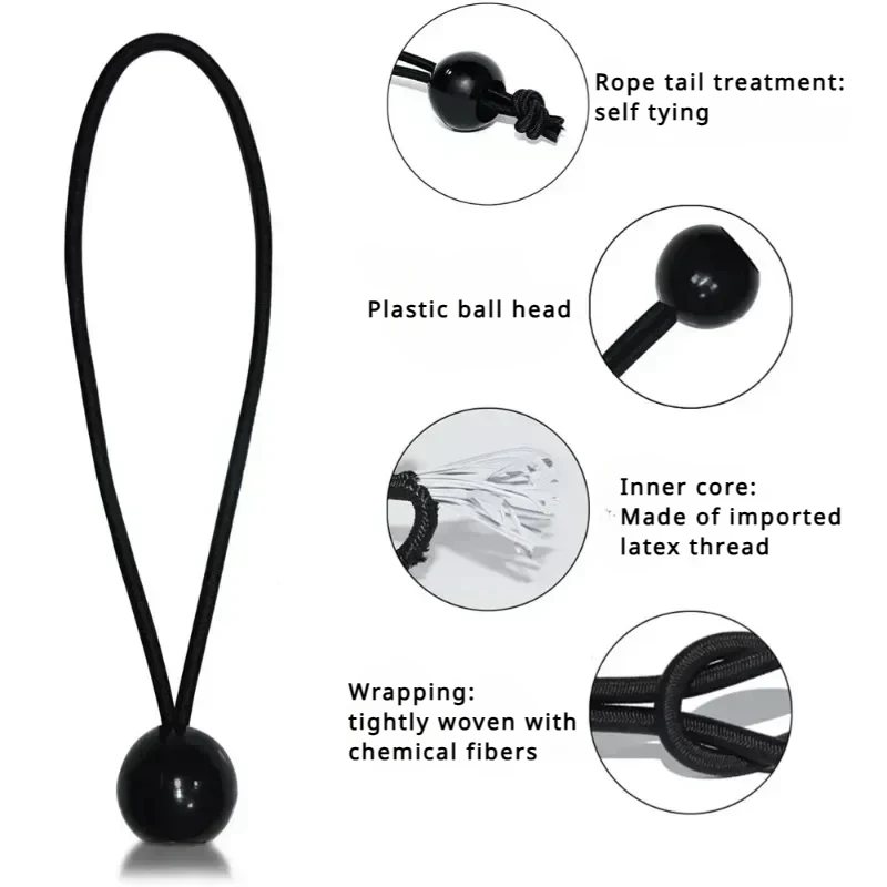 10/20/40pc Bungee Ball Tarps Canvas Tarpaulin Flagpole Ties Cord Ends Elastic Rope Lace Fixed Boat Pole Camping Tent Accessories Camping Tent Accessories Bungee Cords