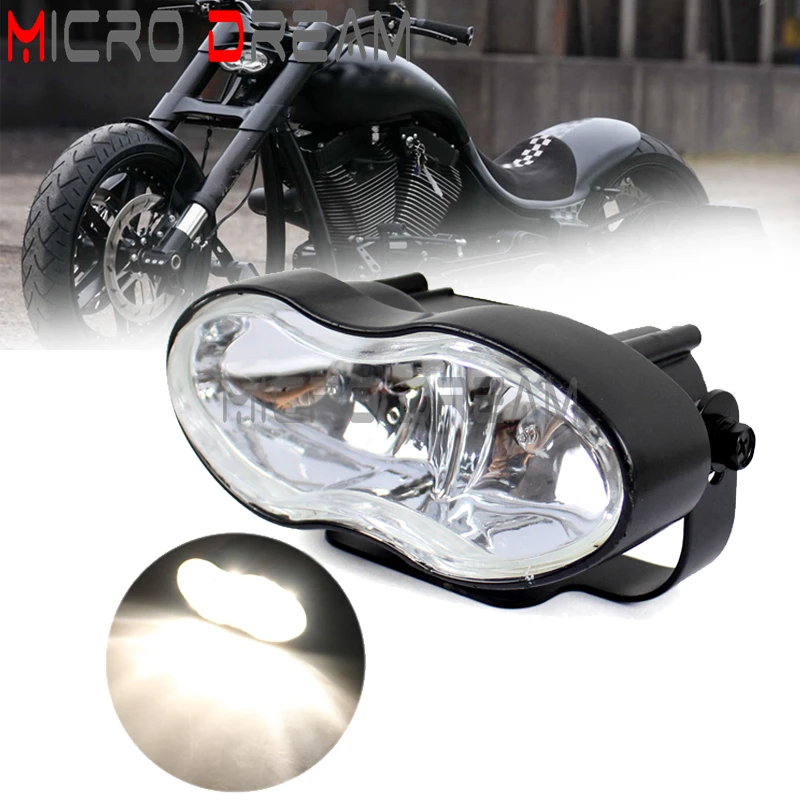 

For Harley Custom Cafe Racer Bobber Dual Headlight Motorcycle Double Twin Headlight Cat Eye Headlamp Oval Wave Halogen Head Lamp