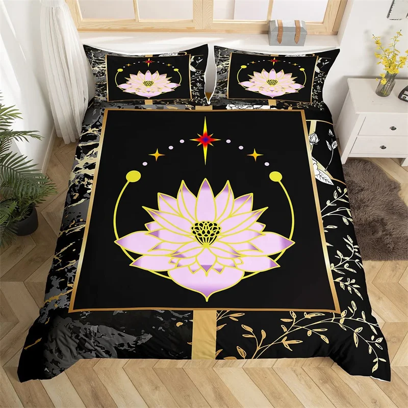 

Lotus King Duvet Cover Set Floral Bedding Set Microfiber Botanical Flower Comforter Cover Single Double Queen For Kids Boys Girl