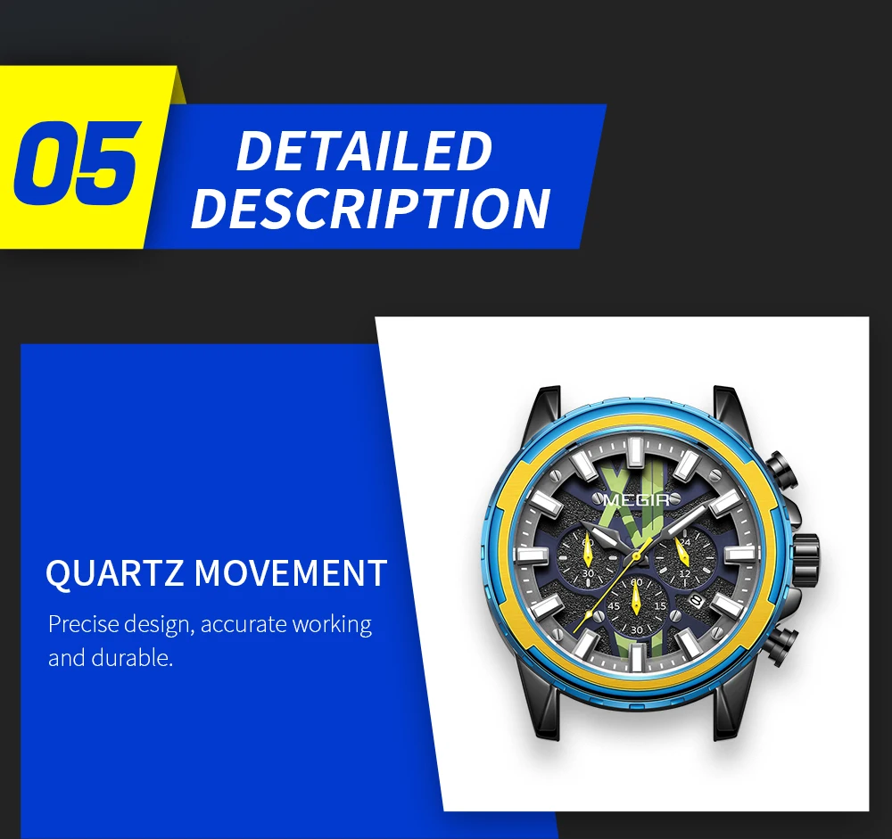 MEGIR New Fashion Men's Luminous Sports Waterproof Personality Quartz Wrist Timer Calendar Silicone Watches Reloj Hombre 2133