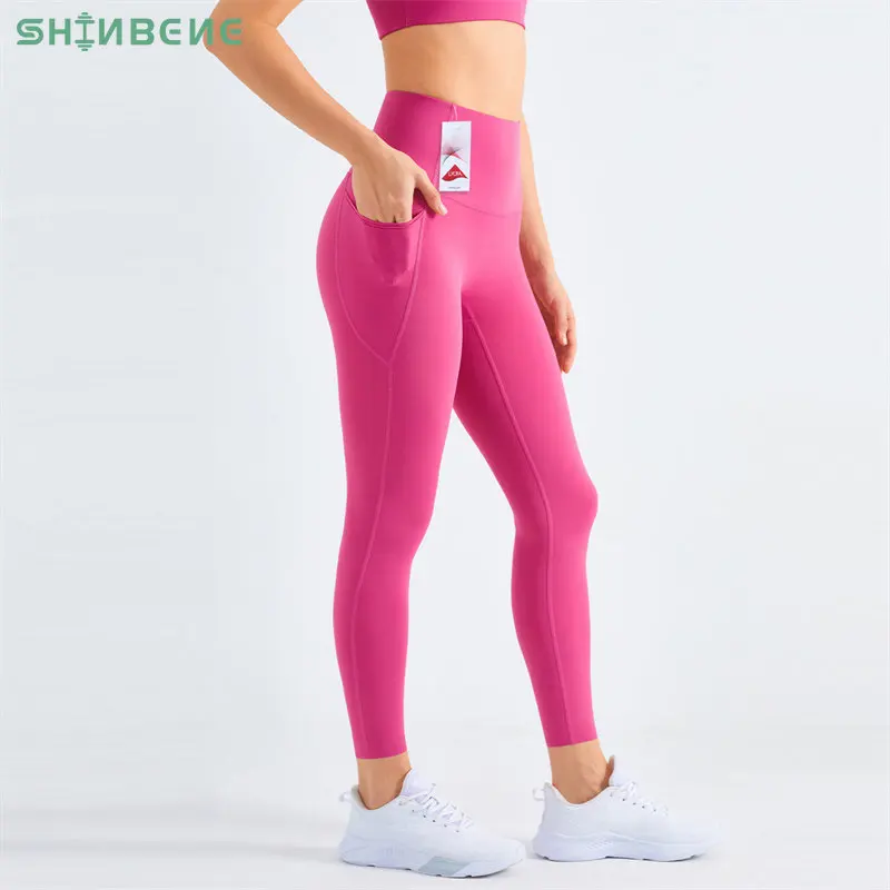 

SHINBENE 25" Naked Feel No Camel Toe Gym Yoga Pants Women High Waist Hip Lift Sports Workout Fitness Leggings with Pockets