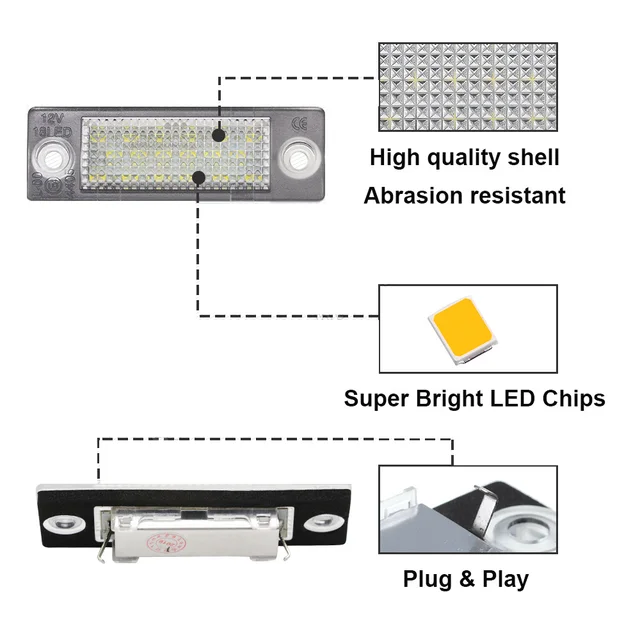 に適合する Touran 2003-2010用 2個 T5 LED プレートライト