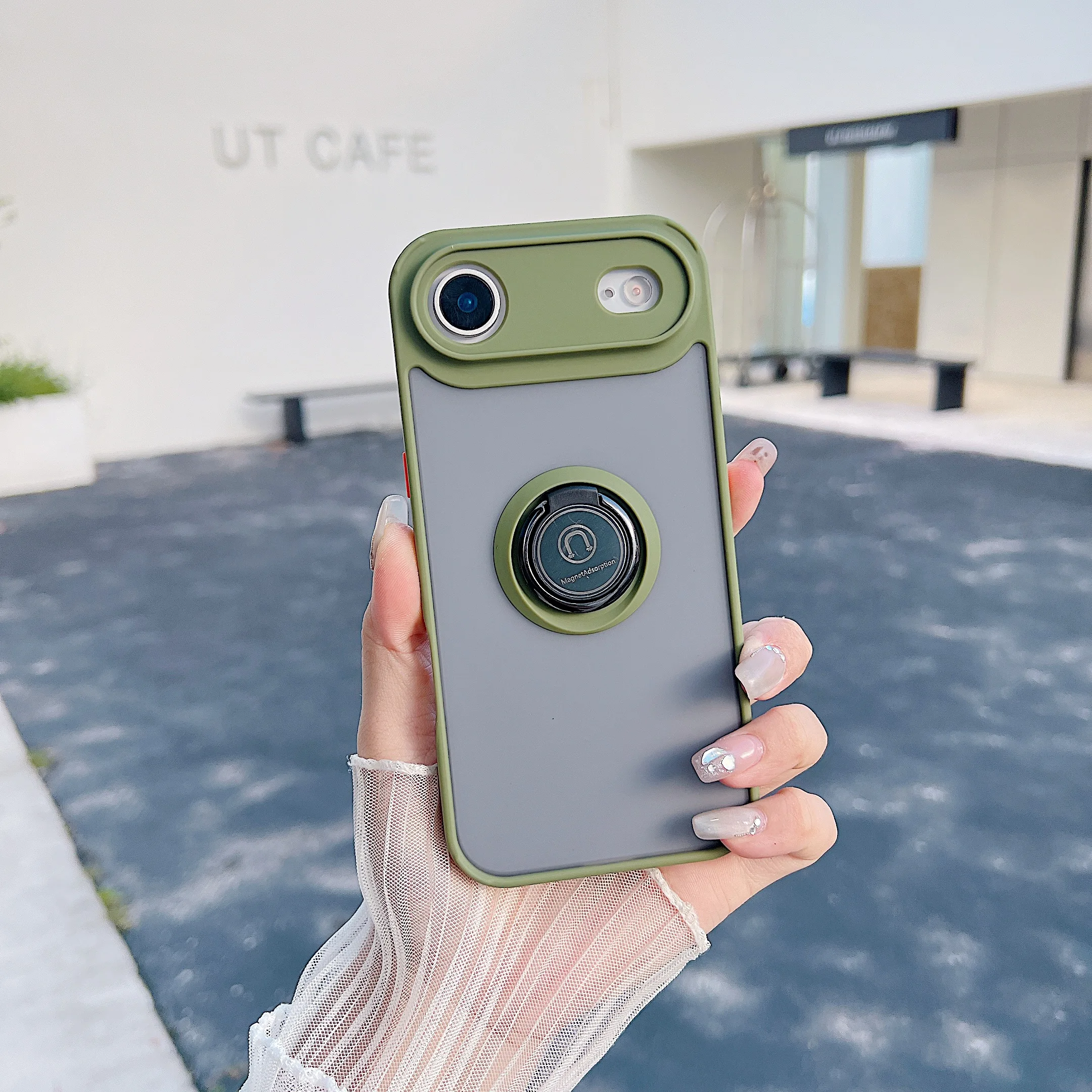 Luxury Metal Ring Holder Case - Matte Translucent Armor Shockproof Cover