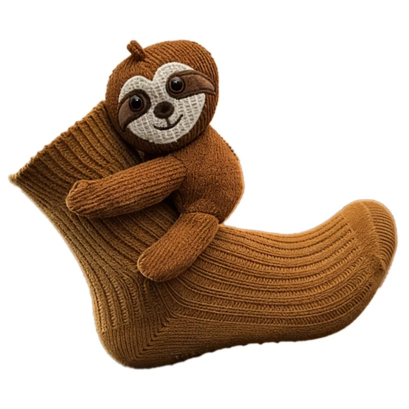 3D gestrickte süße Tier-Bodensocken, verdickt, warm, handgefertigt, gehäkelt, doppellagig, warme Socken, lustiges Neujahrsgeschenk – Detail 19