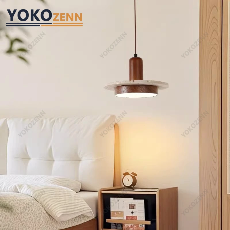 YOKO Wabi-Sabi Yellow Travertine Pendant Light, Japanese Cave Stone for Kitchen Island Restaurant Bedroom Bedside Home Decor 5