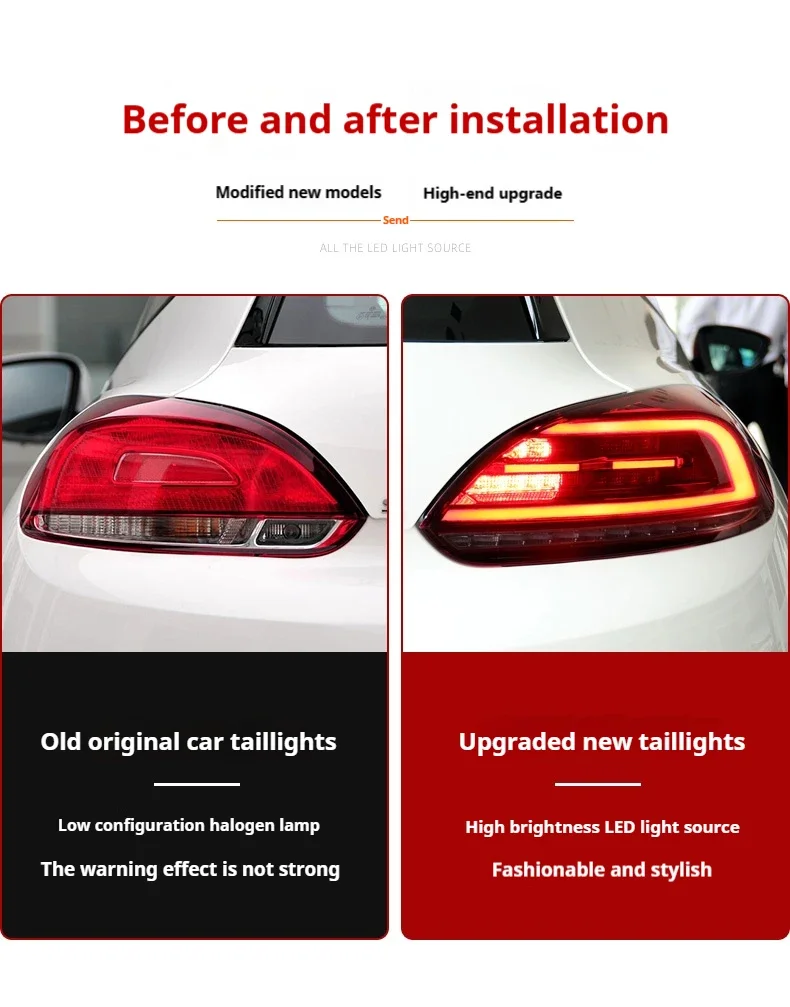 FT Luci Auto Per VW Scirocco Fanali Posteriori 2009-2014 Scirocco LED Lampada di Coda Dinamica Indicatori di direzione Fanali Posteriori Auto Montaggio - immagine 6