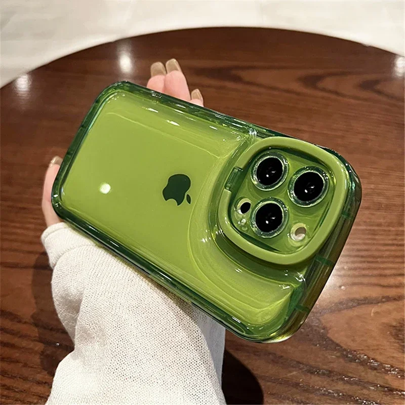 

Invisible Folding Holder Transparent Phone Case for iPhone, Camera Lens Ring Stand, Soft Candy Back Cover, 15, 11, 12 Pro, 15Pro