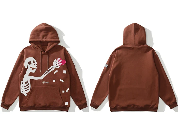 LACIBLE Harajuku Hip Hop Streetwear Heart Thief Fleece Hoodie Pullover  Fashion Loose Casual Skull Hooded Sweatshirt Men Clothing