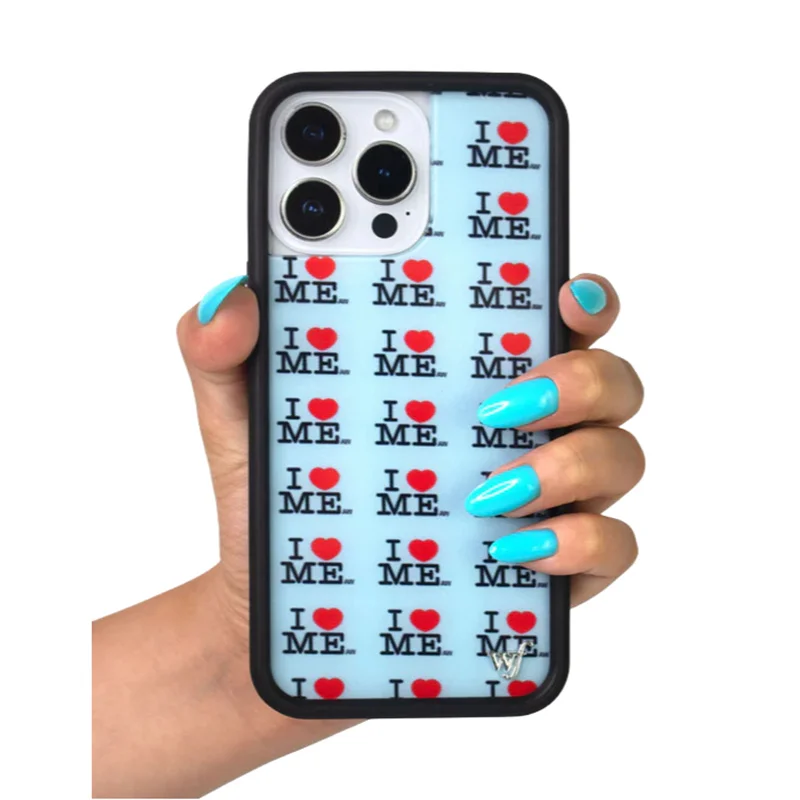 Wildflower I Heart Me Blue Phone Case for iPhone 17 16 15 14 13 12 Pro Max Plus WF 3D Love-Heart Pink Girl Shockproof Back Cover 4
