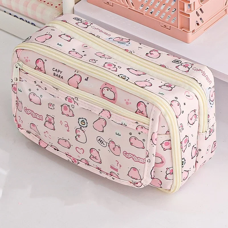 Cute Capybara Pencil Case for Student Cartoon Anime Cat Paw Creative Pencil Bag High Capacity Stationery Storage Bag pencil cases pen storage bag