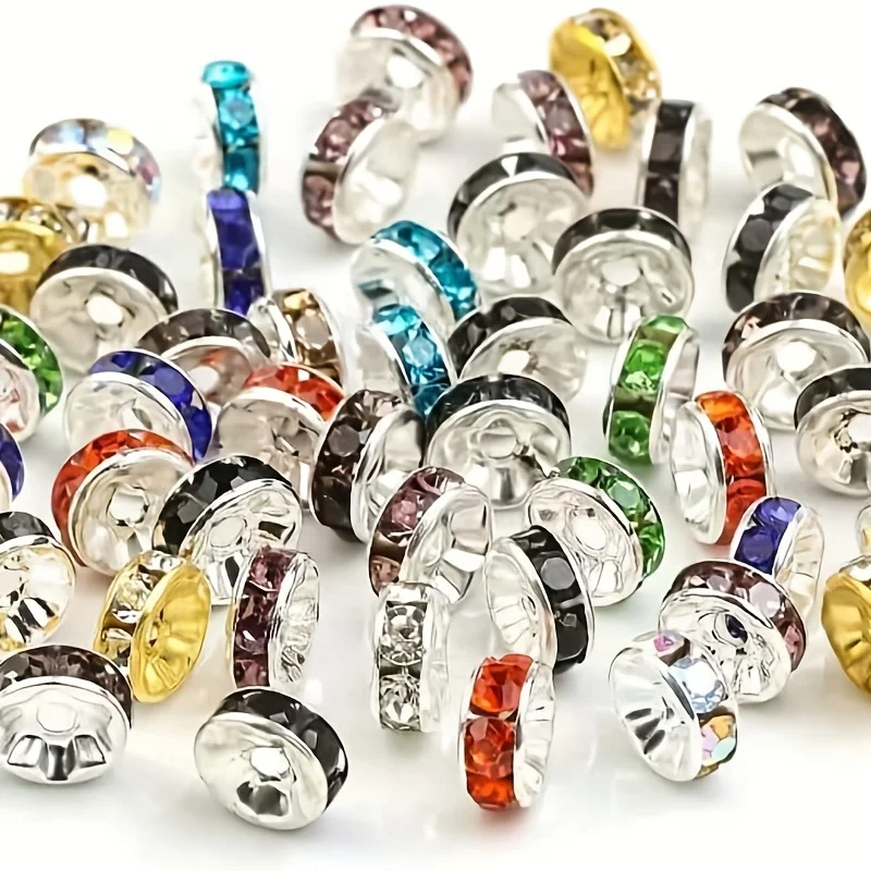 120pcs 8mm 컬러 평면 원형 상감 물 다이아몬드 느슨한 간격 비즈, DIY 팔찌, 의류 액세서리, 보석 만들기