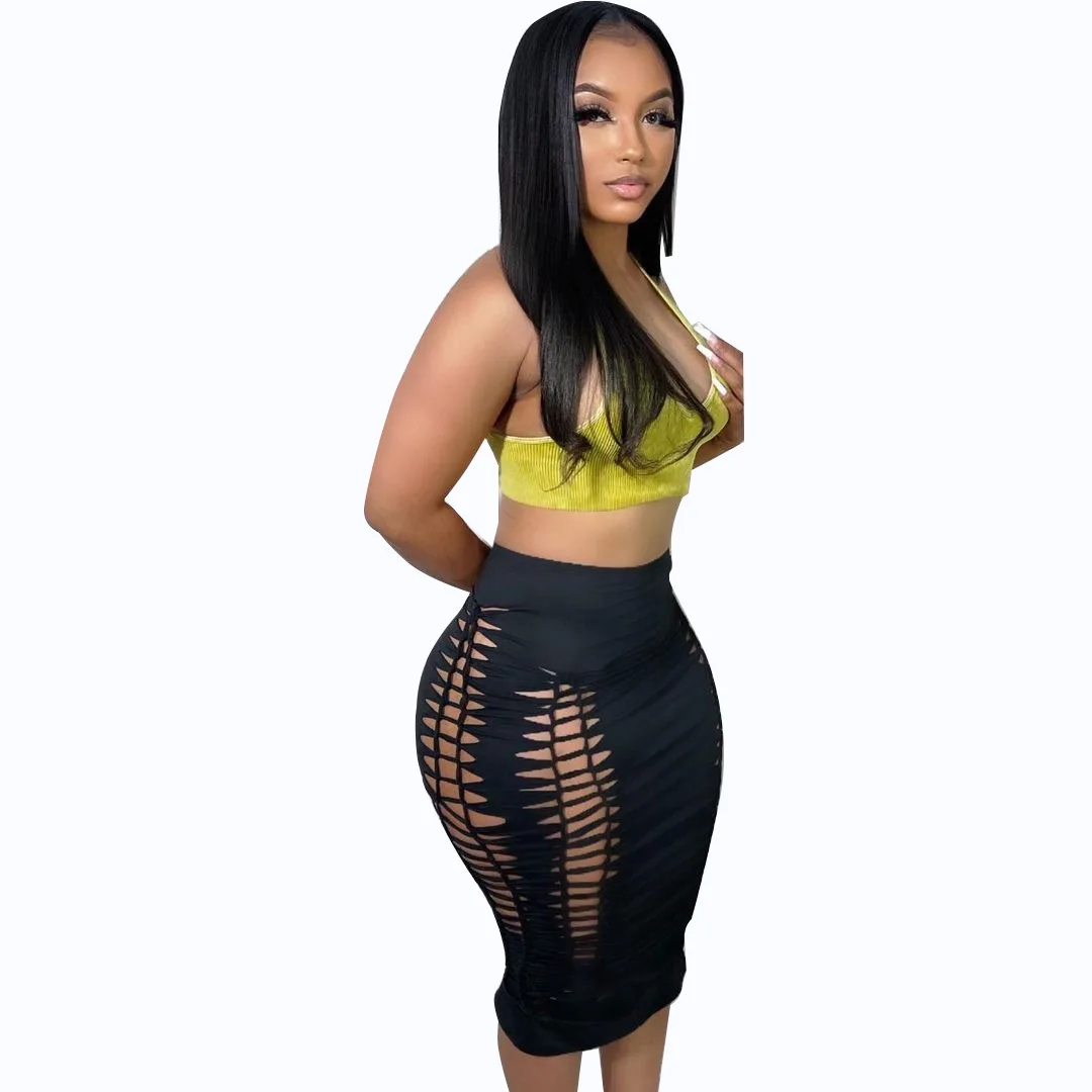 

Европейские и американские женские летние новые товары рекомендуют юбку с завышенной талией, модная темпераментная облегающая однотонная ажурная юбка.