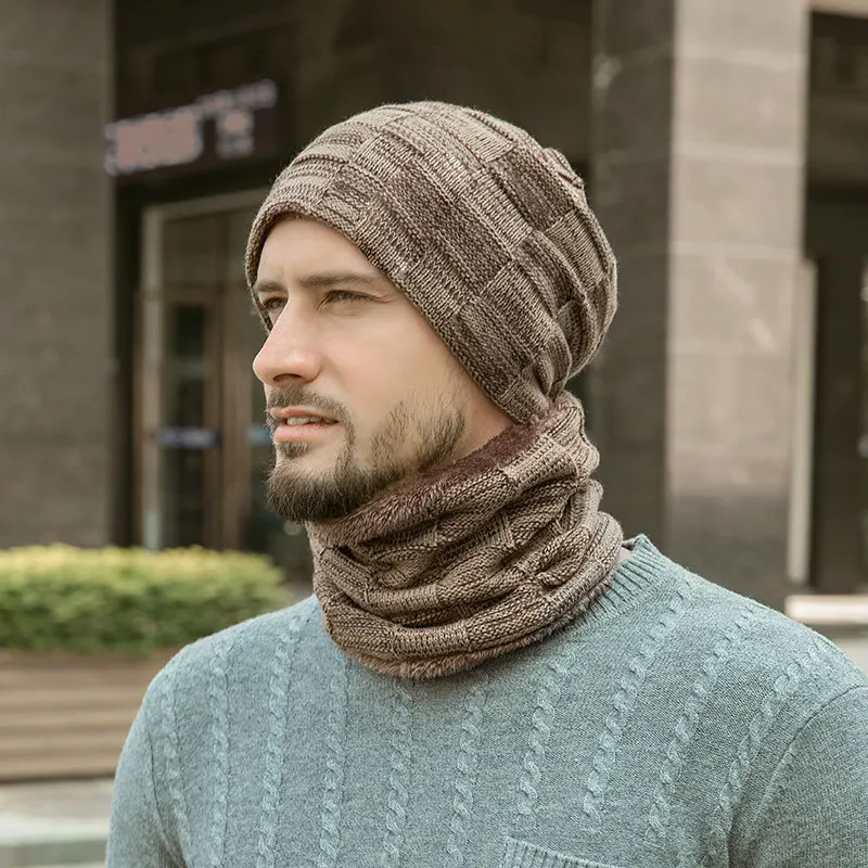 Men's Winter Keep Warm Knitted Hat Scarf Set knitted hat scarf set
