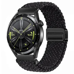 Magnetic Braided Solo Loop Sport Watchband - 22mm/20mm Wrist Bracelet - 22mm Width Band (Starry Black)