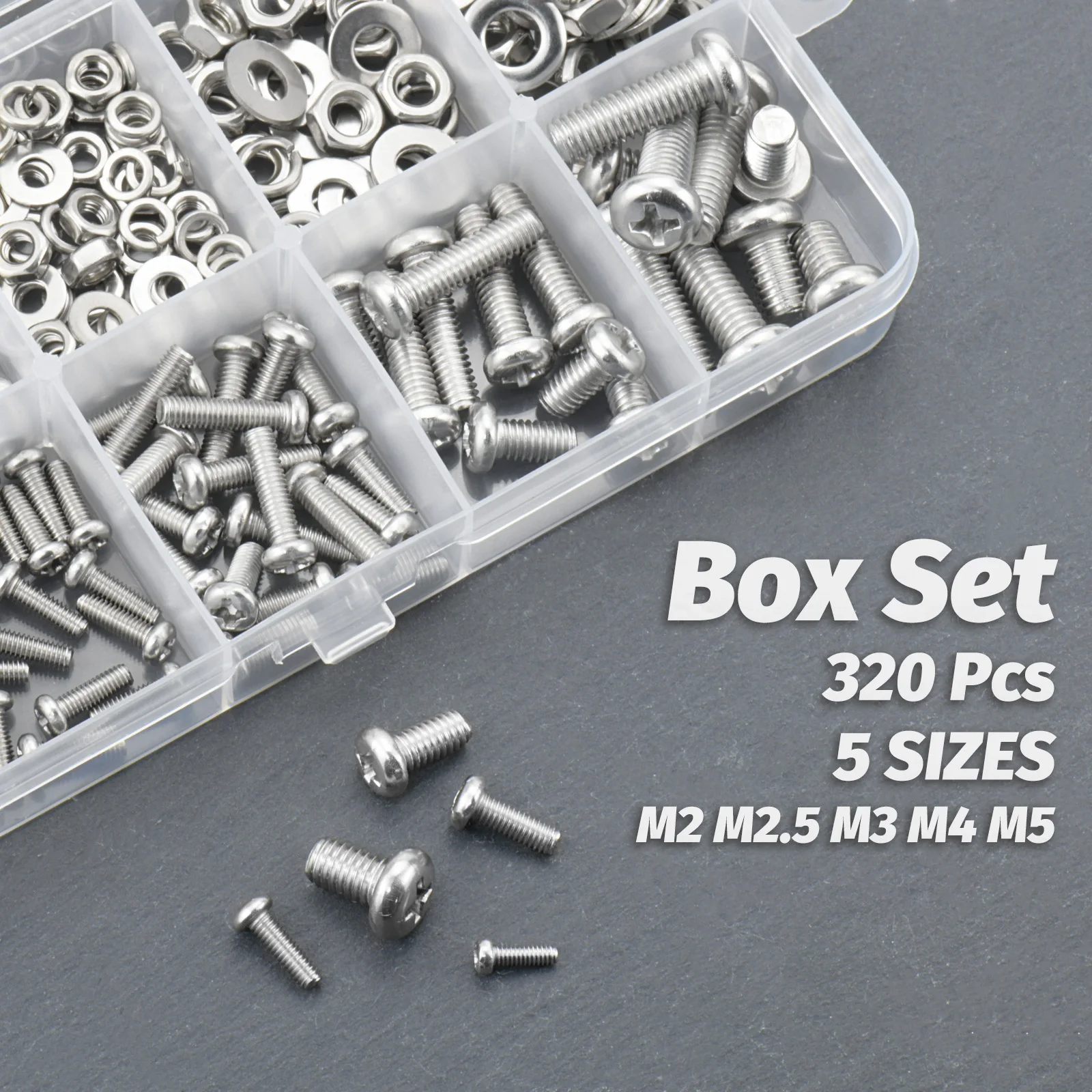 320pcs Screws Nuts Washers Assortment Kit Rustproof Metric Hardware Set M2-M5 for DIY Home Repair Industrial Use