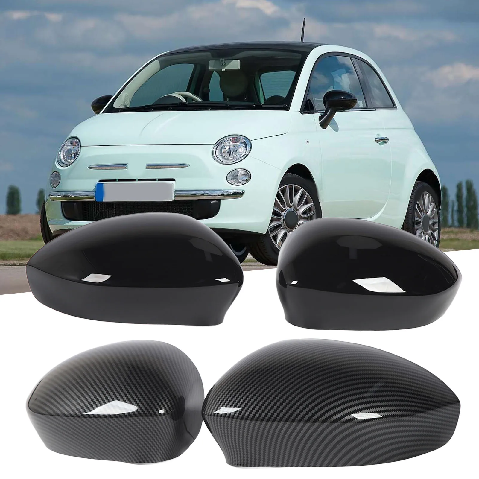 Left Right Door Side Rearview Mirror Cover Left Right Wing Mirror Cover Replacement for Fiat 500 2007 2008 2009