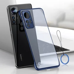 Frameless Translucent Matte PC Phone Case with Ring - Hard Protection, Thin Design for Poco F5 5G (Blue)