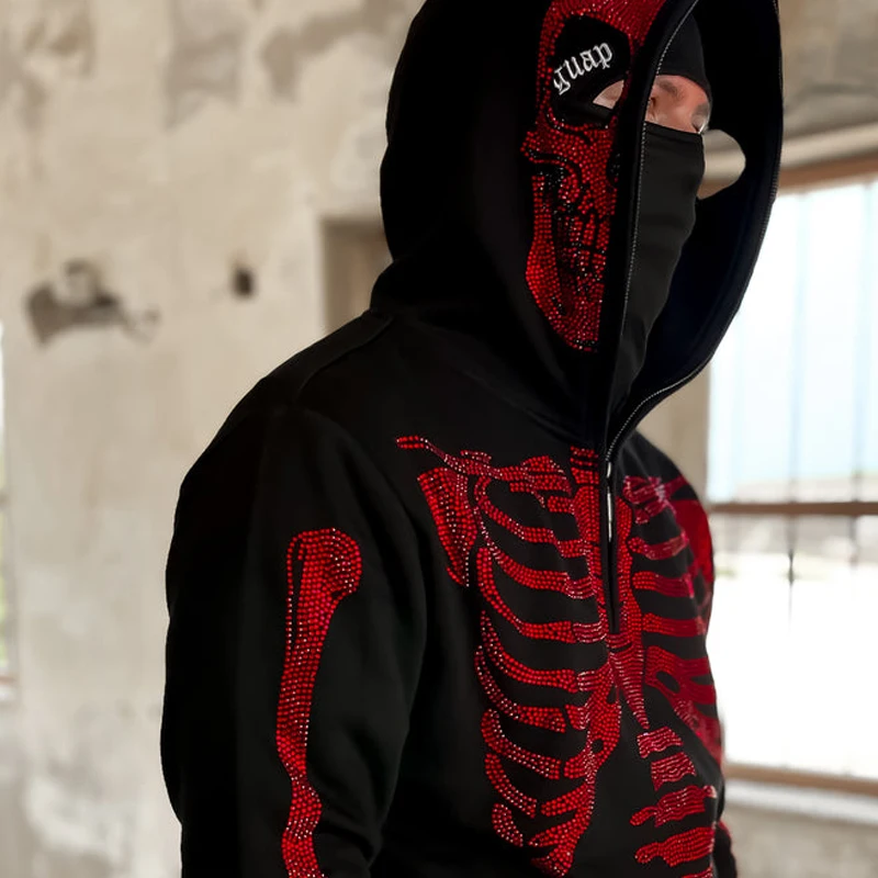 Long Sleeve Rhinestone Skeleton Zip Up Hoodie Sweatshirt Y2k Clothes  Harajuku Oversized Hooded Jacket Gothic Loose Top Vintage - Hoodies u0026  Sweatshirts - AliExpress