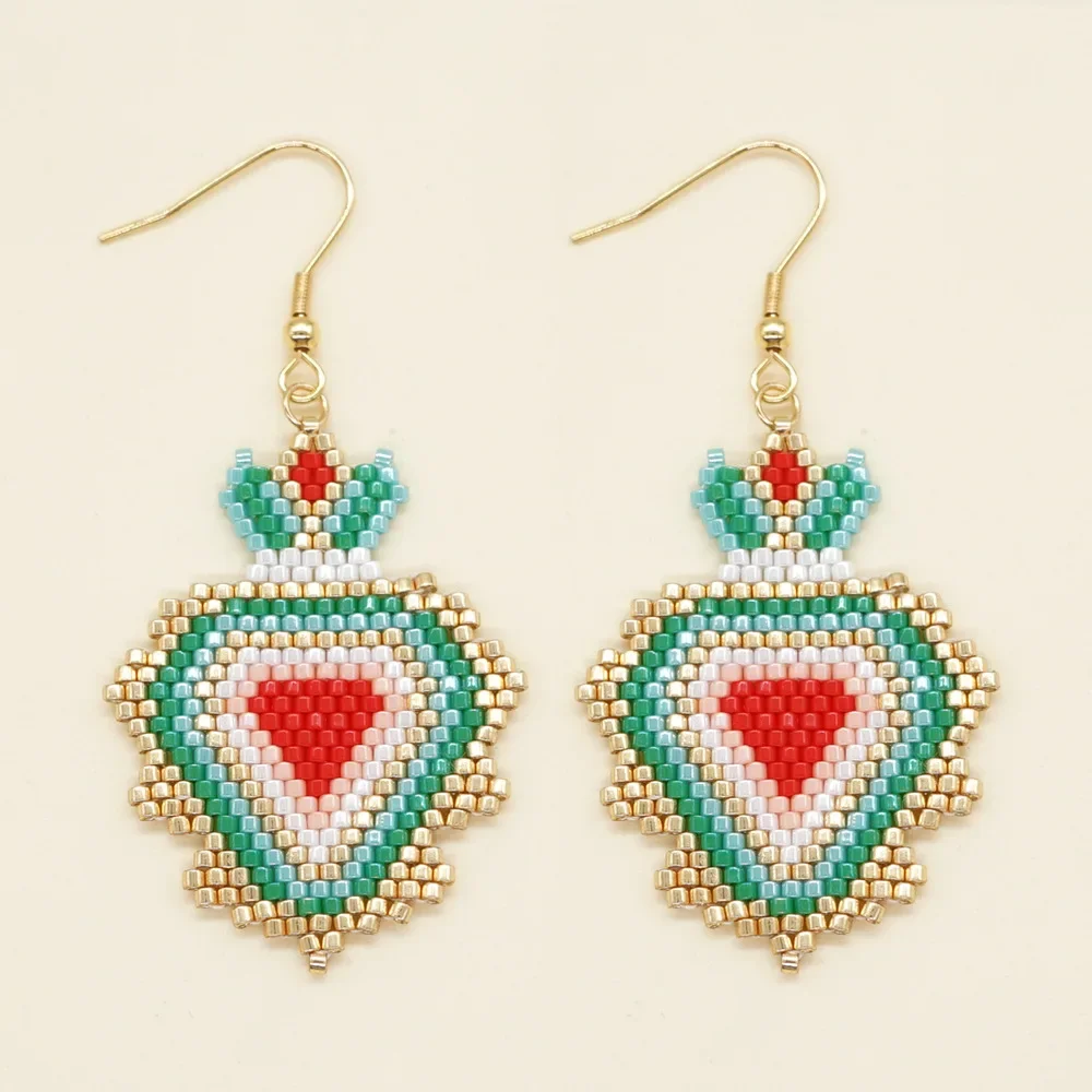 

Серьги из бисера в форме пятнистого сердца, графические увеличенные ручная вязка, креативные минималистичные богемные модные серьги бусины в виде риса