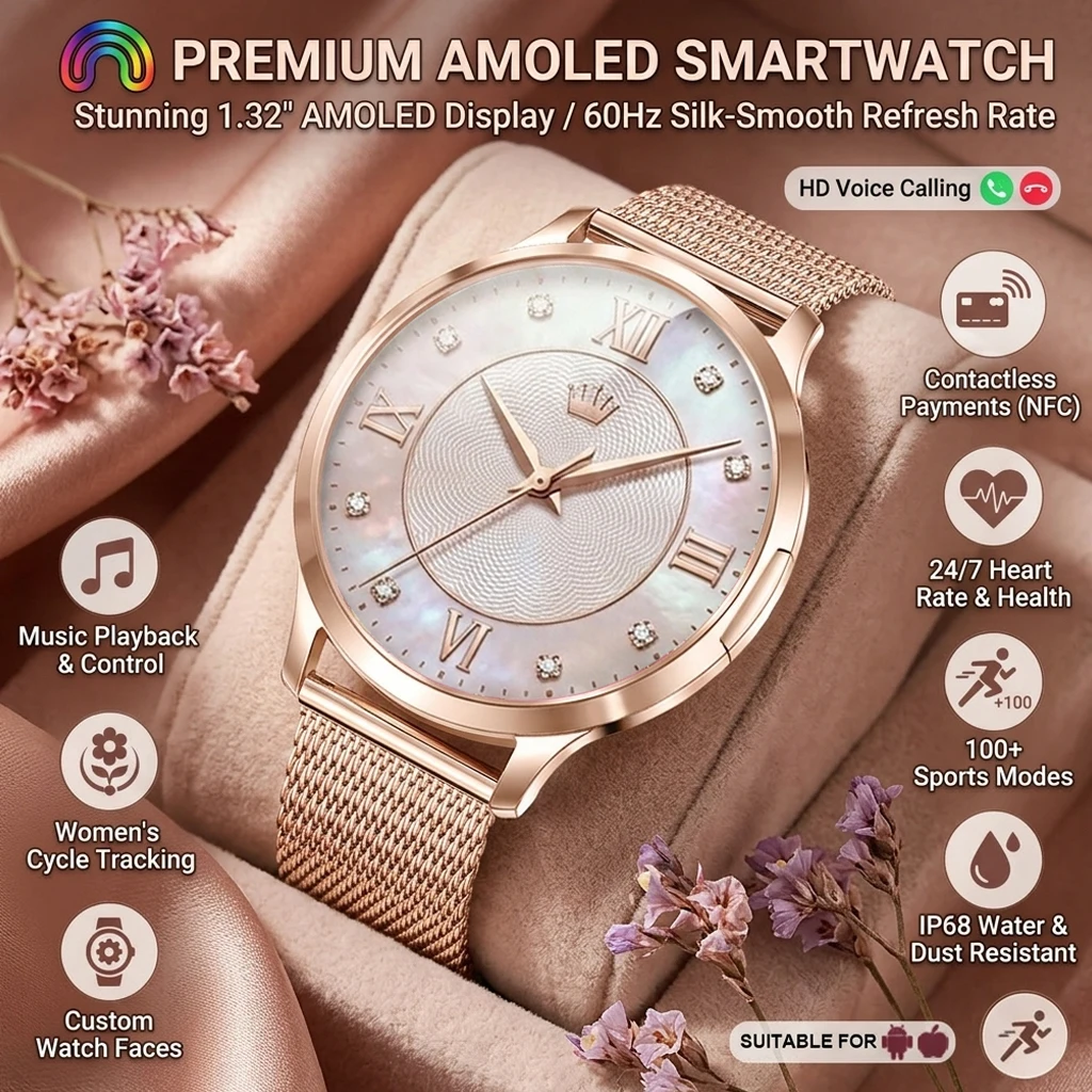 Nouvelle montre connectée ultra-fine pour femme 2026, écran tactile AMOLED HD, appels Bluetooth, mesure de la pression artérielle, étanche IP68, NFC, bracelet 7,3 mm 1 Nouvelle montre connectée ultra-fine pour femme 2026, écran tactile AMOLED HD, appels Bluetooth, mesure de la pression artérielle, étanche IP68, NFC, bracelet 7,3 mm 1