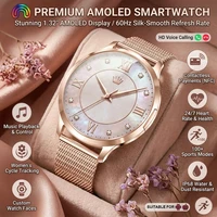 Nouvelle montre connectée ultra-fine pour femme 2026, écran tactile AMOLED HD, appels Bluetooth, mesure de la pression artérielle, étanche IP68, NFC, bracelet 7,3 mm 1