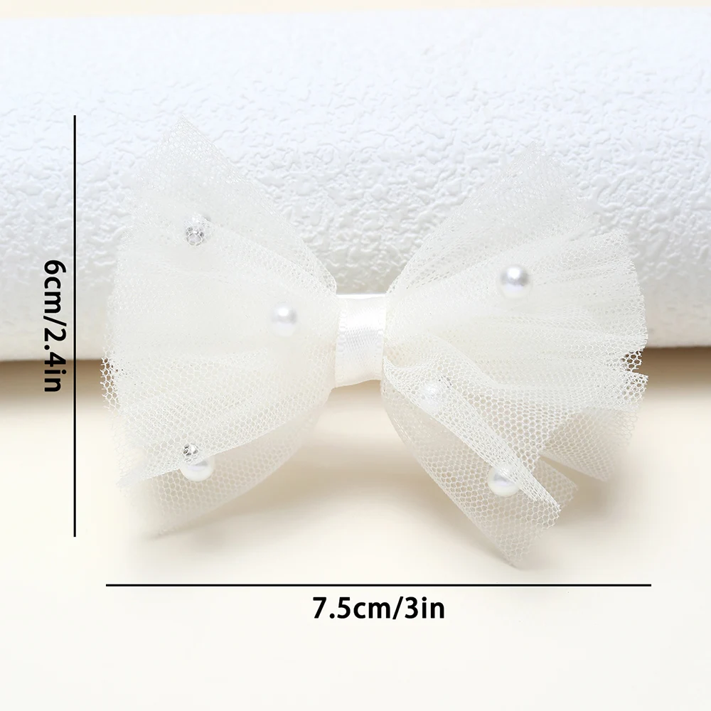 2Pcs Puffy Netting Hair Clips Bubble Cute Sweet Pink Pearl Bow Barrettes For Baby Girl Children School Play Headwear Accessories
