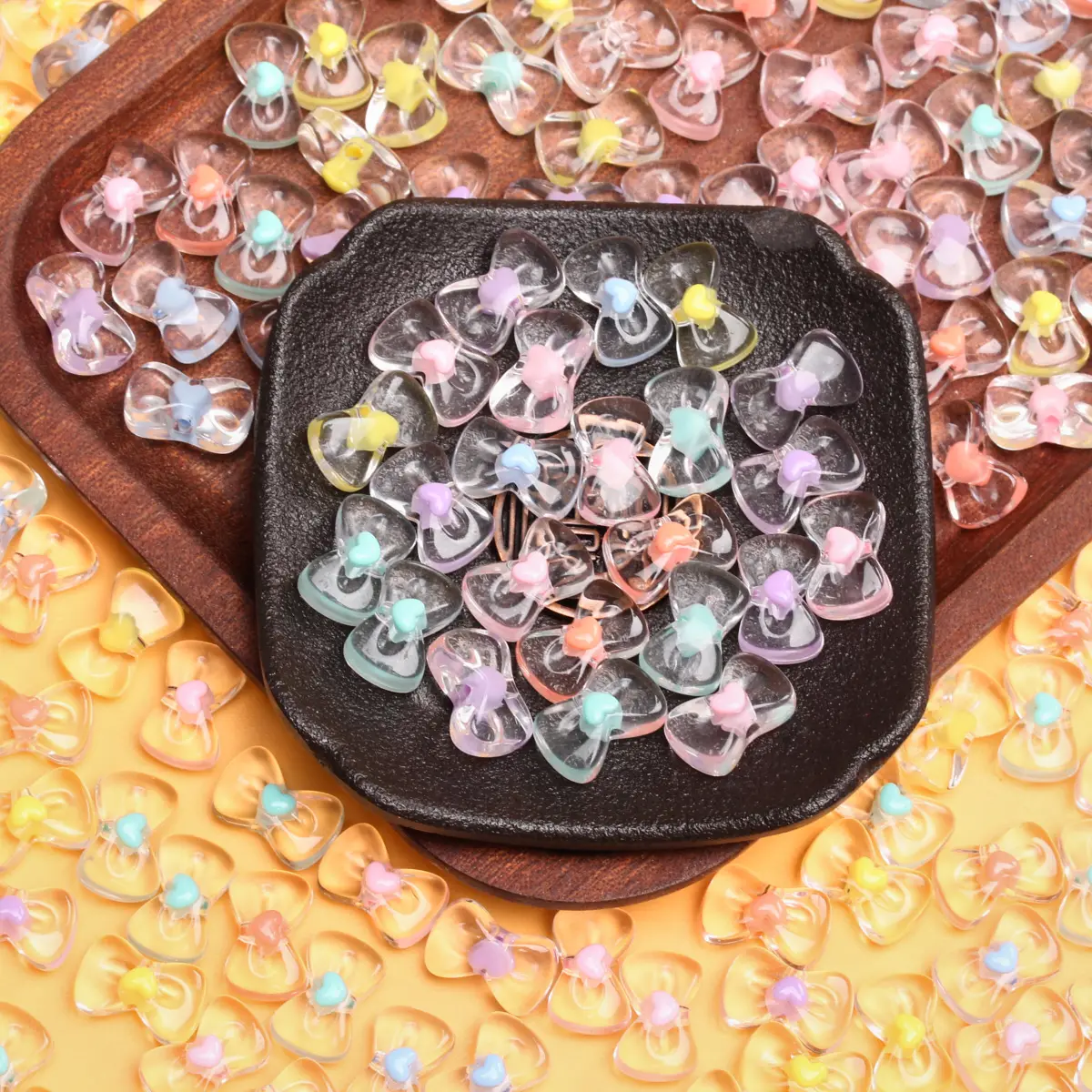 

10Pcs/bag 10mm*16mm Transparent/Frosted Acrylic Heart Bow Beads Earrings Bracelet Materials DIY for Handmade Kids Jewelry Making