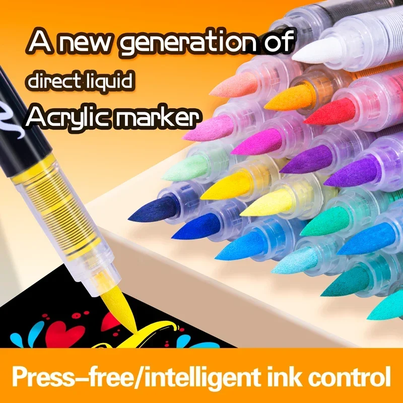 Acrylic Paint Art Marker Pen Brush Tip Paint Markers DIY Graffiti Drawing Pens For Notebook Diary Writing Painting Stationery