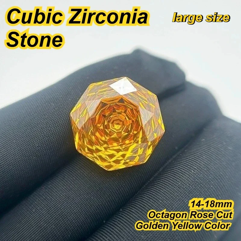 Kubischer Zirkonia-Stein, Oktagon-Rosenschliff, goldgelbe Farbe, 14-18 mm, lose Steine, verwendet für DIY-Schmuckherstellung, Inlay-Hauptmaterialien