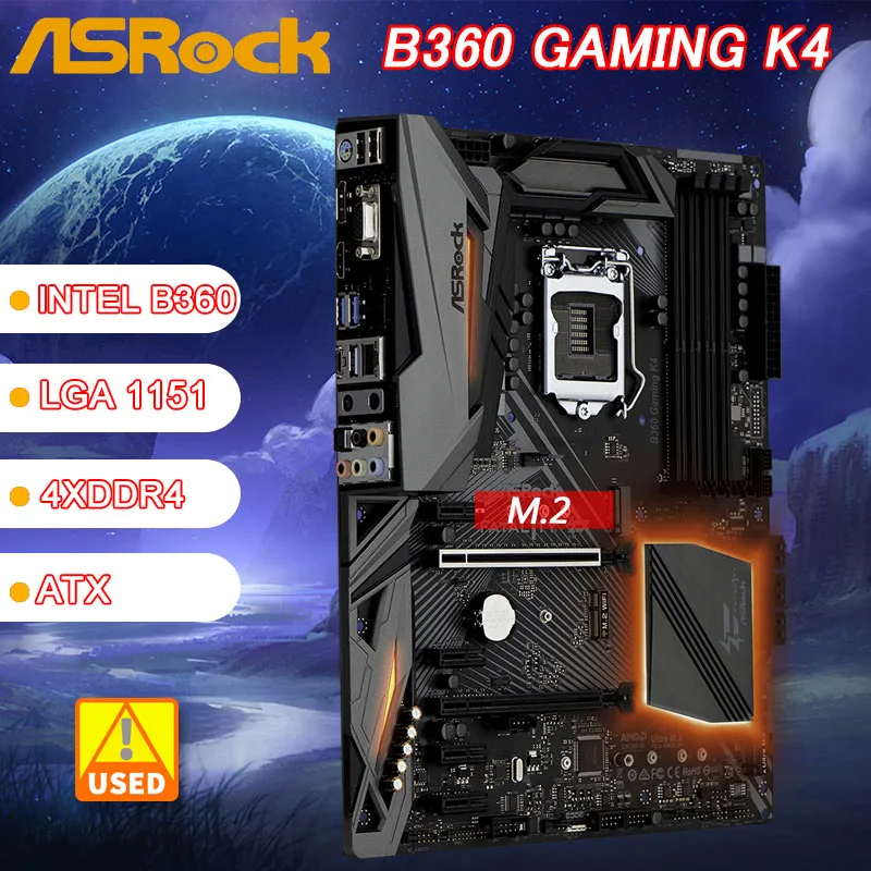 

Материнская плата LGA 1151 ASRock B360 GAMING K4 Intel B360, материнская плата 4 × DDR4 64 Гб PCI-E 3,0 USB3.1M.2 ATX для процессора 8-го поколения Core i7i5i3