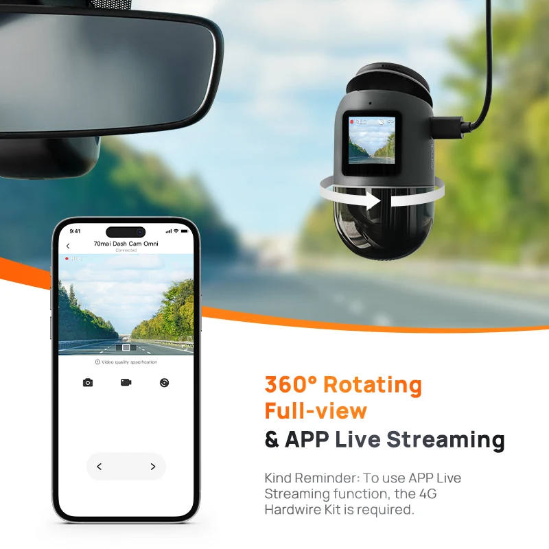 70mai Dash Cam Omni x200 mit 4g Hardwire Kit up04 360 ° Voll 