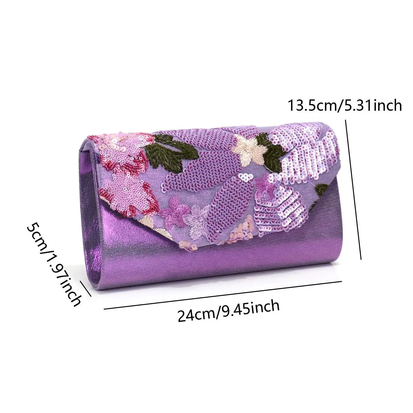 Purple Floral Clutch Bag with Sequins for Women Evening
